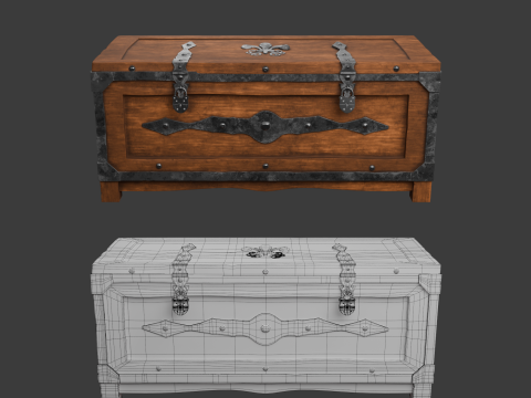 Alte Holztruhe mit Schloss 3D Modell