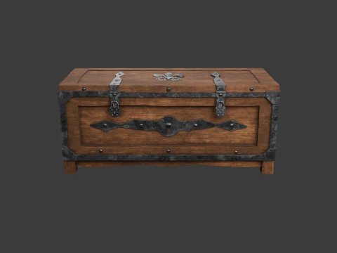 Old wooden chest with lock 3D Model