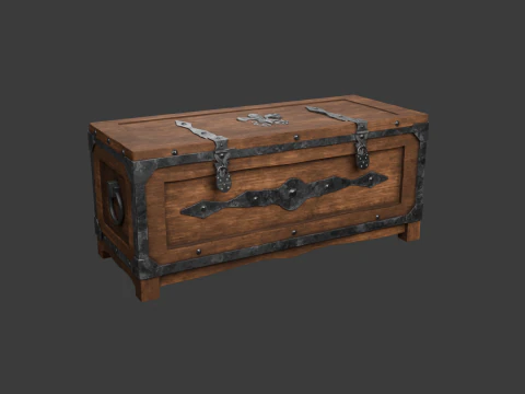 Old wooden chest with lock 3D Model