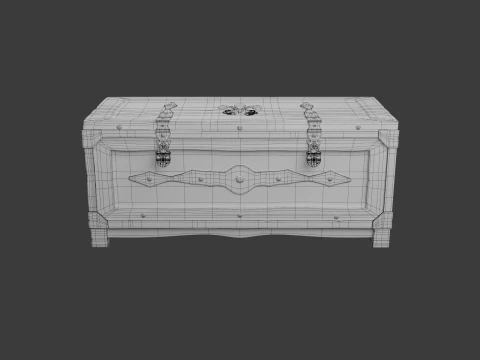 Old wooden chest with lock 3D Model