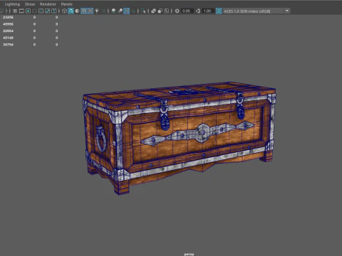 Old wooden chest with lock 3D Model