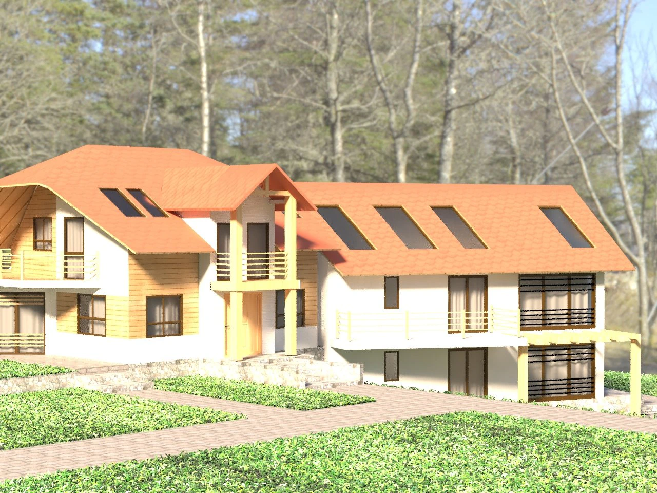 hotel in forest 3D Model .c4d .max .obj .3ds .fbx .stl .blend