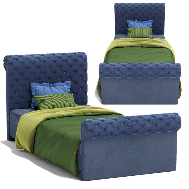 chesterfield single bed 3D Model .c4d .max .obj .3ds .fbx .stl .blend 