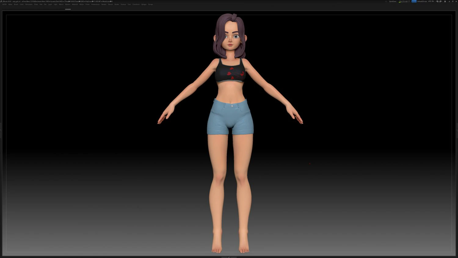 Базовая сетка стилизованного персонажа девушки в zbrush &mdash; стиль девушки Эми 3 3D Модель .c4d .max .obj .3ds .fbx .stl .blend 