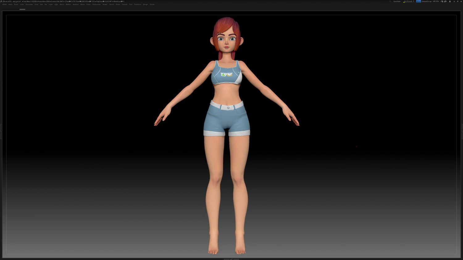 zbrush 风格化角色女孩基础网格 - 艾米女孩风格 4 3D 模型 .c4d .max .obj .3ds .fbx .stl .blend 