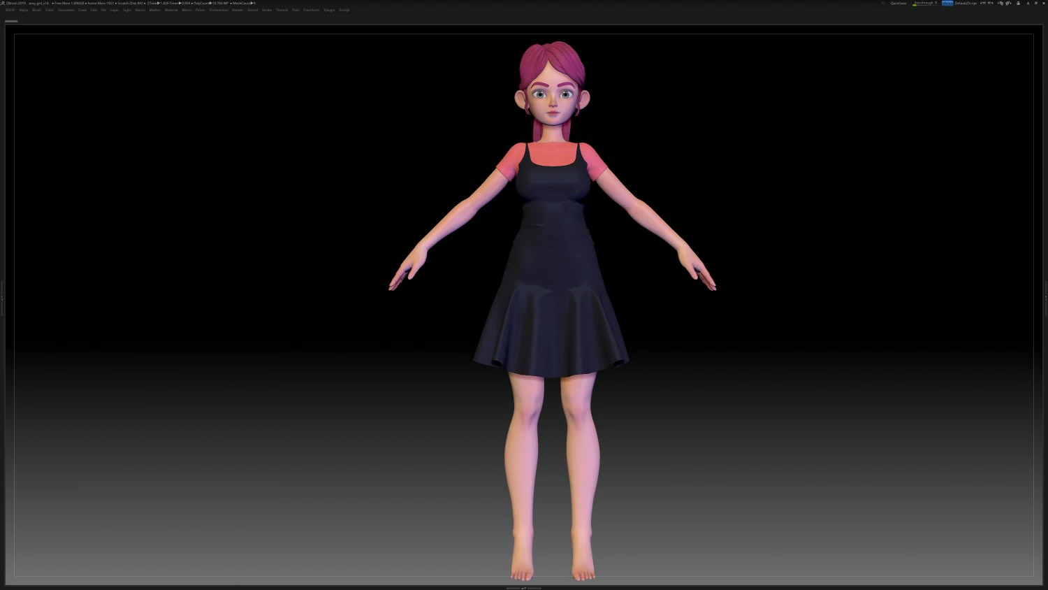 zbrush stylized character girl base mesh - amy girl style 14 3D Model .c4d .max .obj .3ds .fbx .stl .blend 