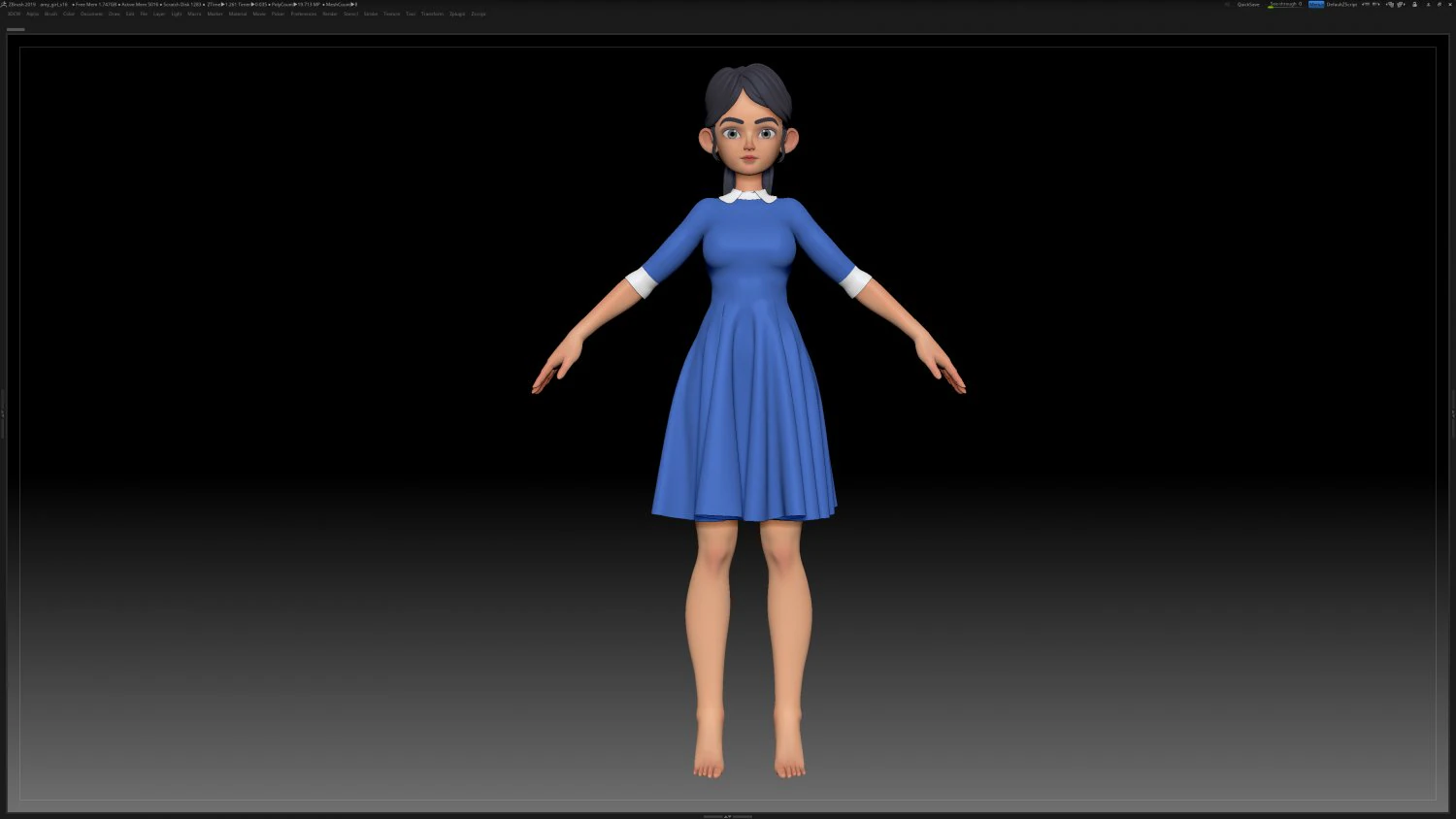 zbrush 风格化角色女孩基础网格 - 艾米女孩风格 16 3D 模型 .c4d .max .obj .3ds .fbx .stl .blend