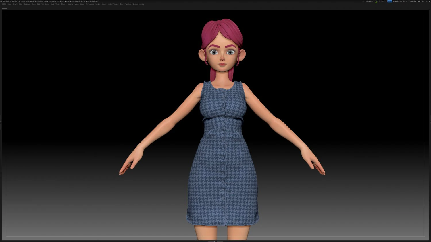 zbrush stylized character girl base mesh - amy girl style 18 3D Model .c4d .max .obj .3ds .fbx .stl .blend