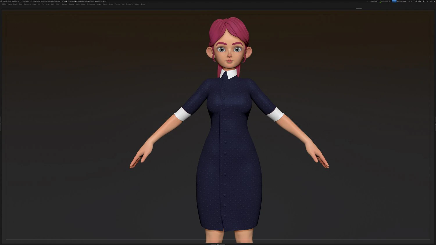 zbrush 风格化角色女孩基础网格 - 艾米女孩风格 21 3D 模型 .c4d .max .obj .3ds .fbx .stl .blend 