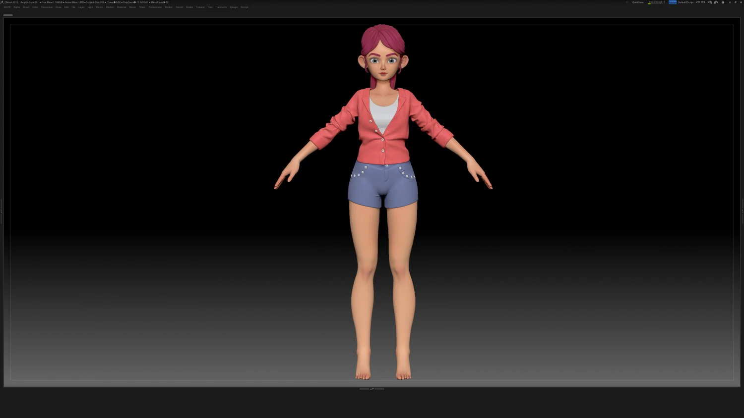zbrush 风格化角色女孩基础网格 - 艾米女孩风格 29 3D 模型 .c4d .max .obj .3ds .fbx .stl .blend 