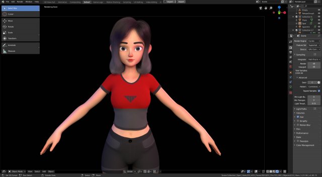 stylized girl character modeling for blender cycles and eevee - amy girl style 1 Modelo 3D .c4d .max .obj .3ds .fbx .stl .blend 