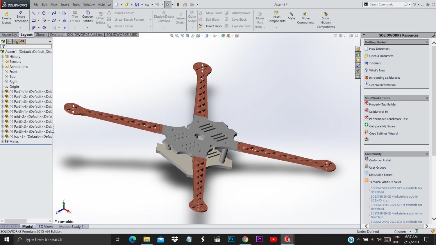 Custom drone chassis drone frame 3D Print Model .c4d .max .obj .3ds .fbx .stl .blend