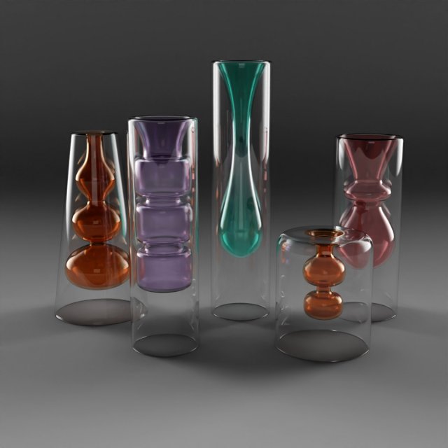 yves coloured glass vase set 3D Model .c4d .max .obj .3ds .fbx .stl .blend 