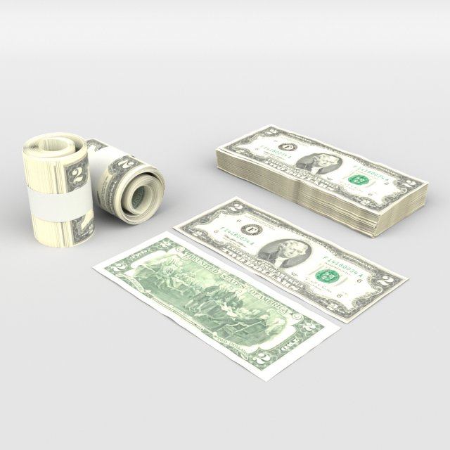 2 us dollars Modèle 3D .c4d .max .obj .3ds .fbx .stl .blend 