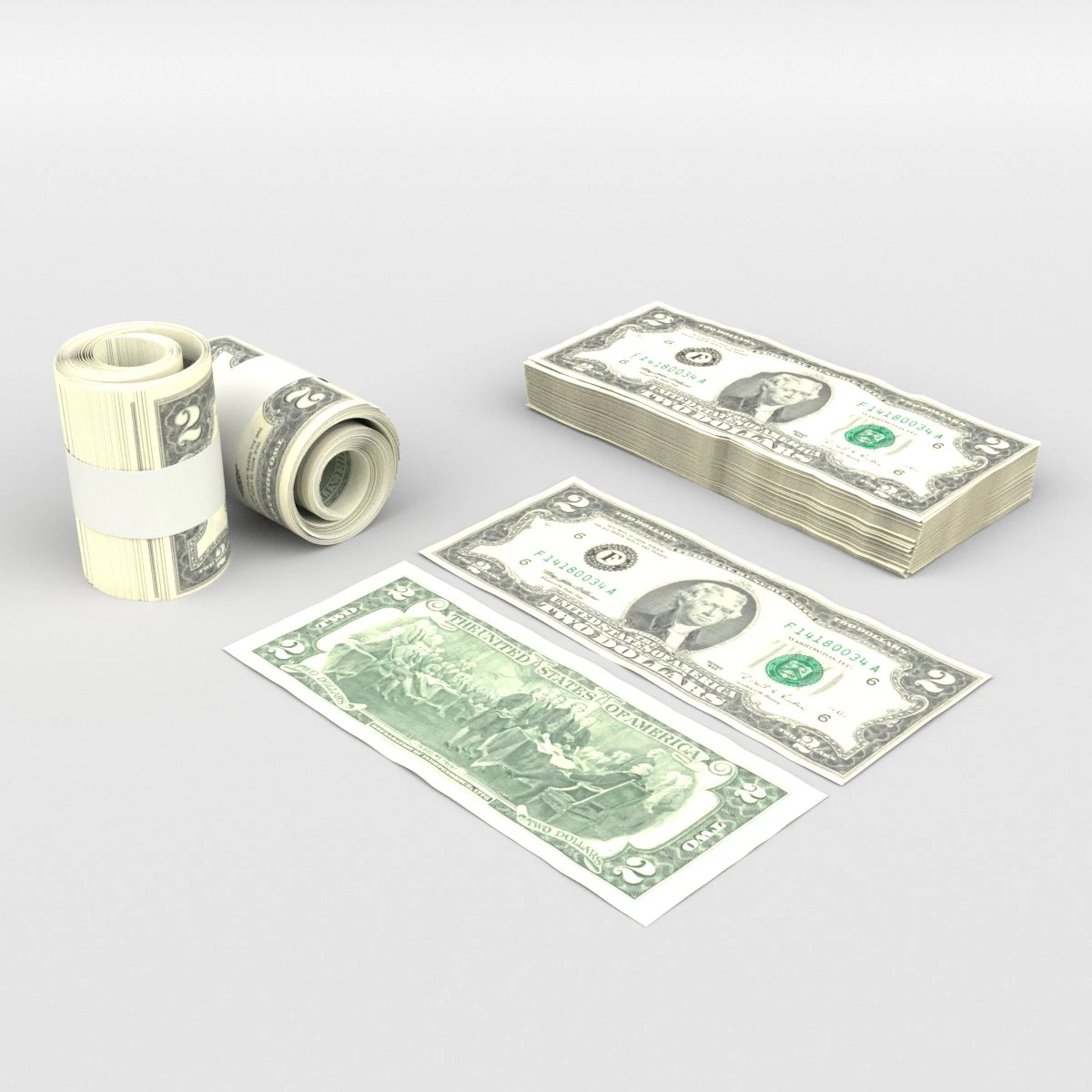 2 ABD doları 3D Model .c4d .max .obj .3ds .fbx .stl .blend 