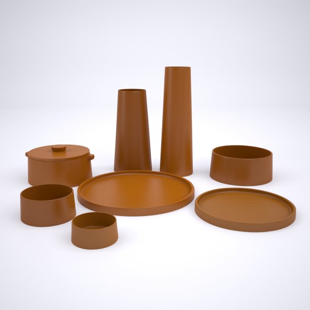 clay tableware set 3D मॉडल .c4d .max .obj .3ds .fbx .stl .blend 