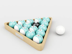 wood pool triangle and ball set 3D Model