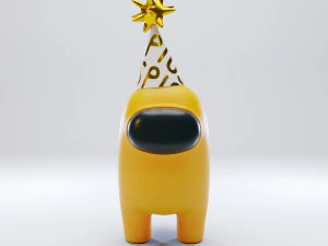 among us yellow party hat character 3D Model