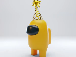 among us yellow party hat character 3D Model