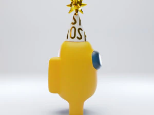 among us yellow party hat character 3D Model