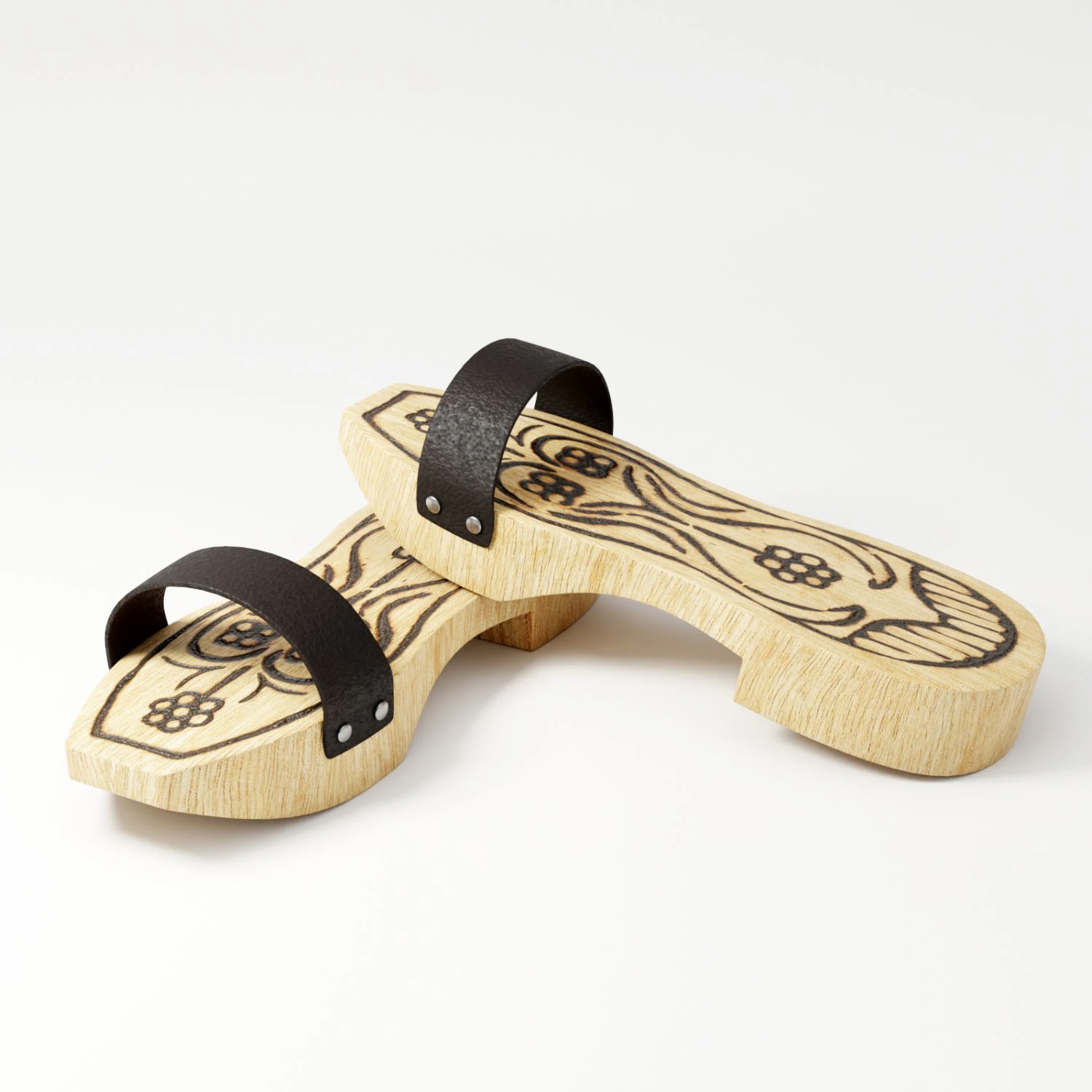 wooden clogs 3D Model .c4d .max .obj .3ds .fbx .stl .blend 