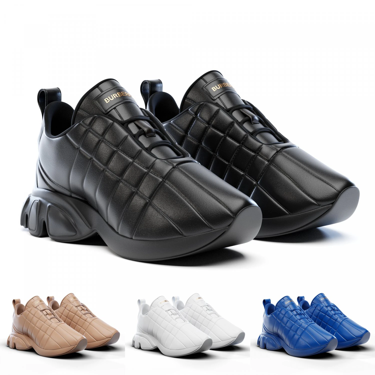 Burberry Quilted Leather Classic Sneakers in 4 Colours 3D Model .c4d .max .obj .3ds .fbx .stl .blend