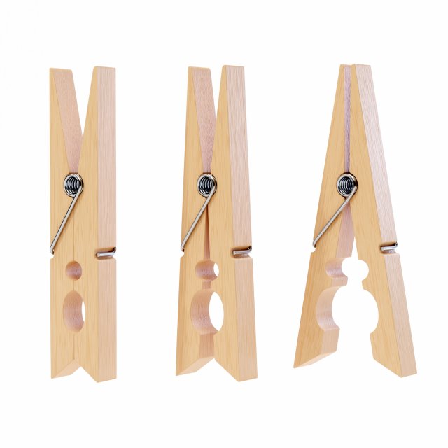 Wooden Clothespin 3D Model .c4d .max .obj .3ds .fbx .stl .blend 