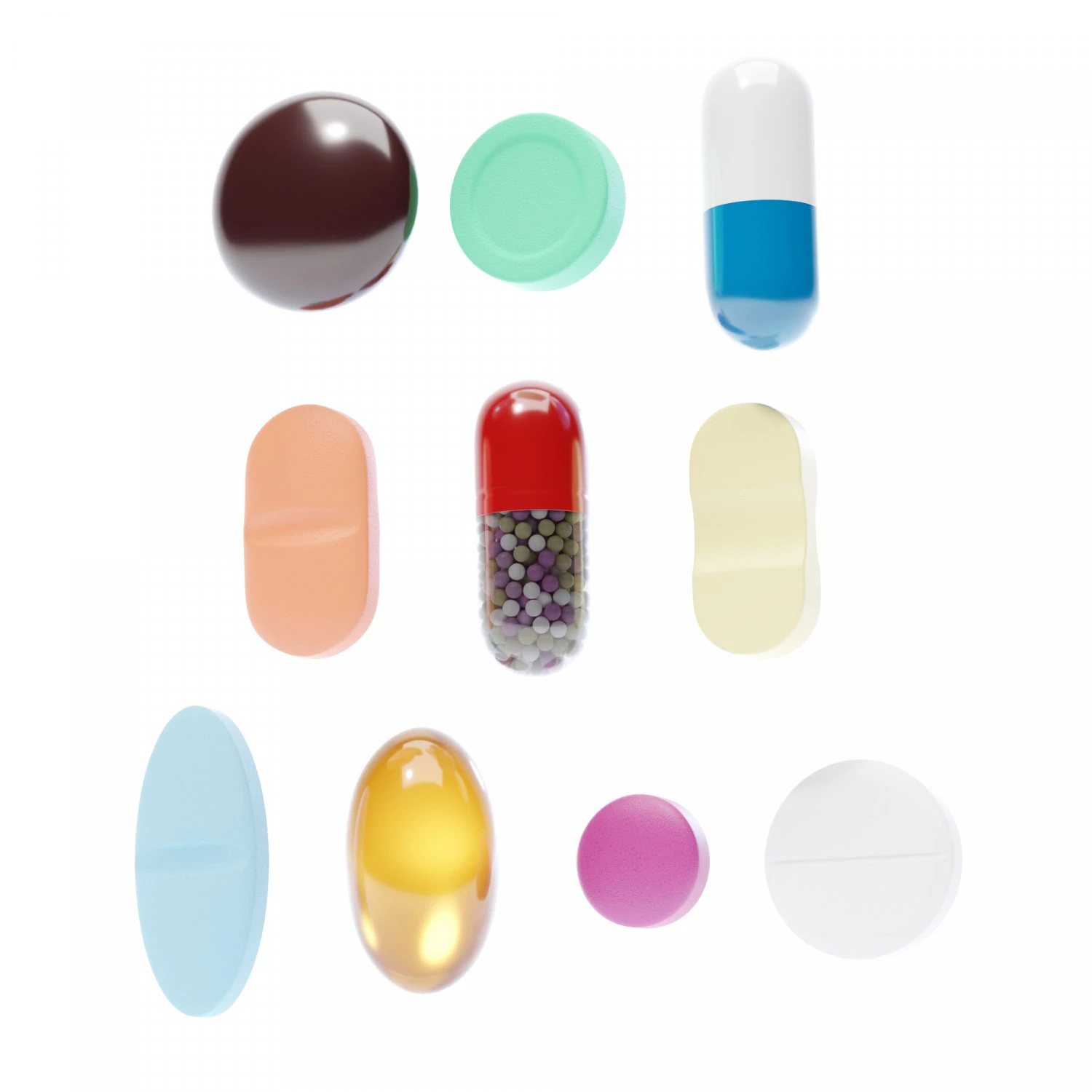 Pills Pack 10 Different Types 3D Model .c4d .max .obj .3ds .fbx .stl .blend 
