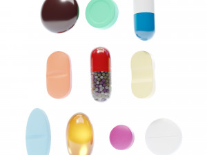 Pills Pack 10 Different Types 3D Model