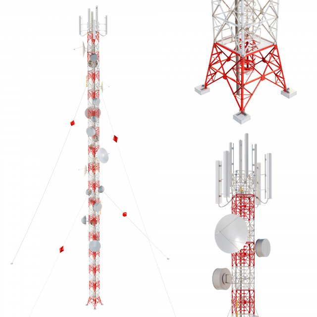 radio mast - antenna communication tower 3D Model .c4d .max .obj .3ds .fbx .stl .blend 
