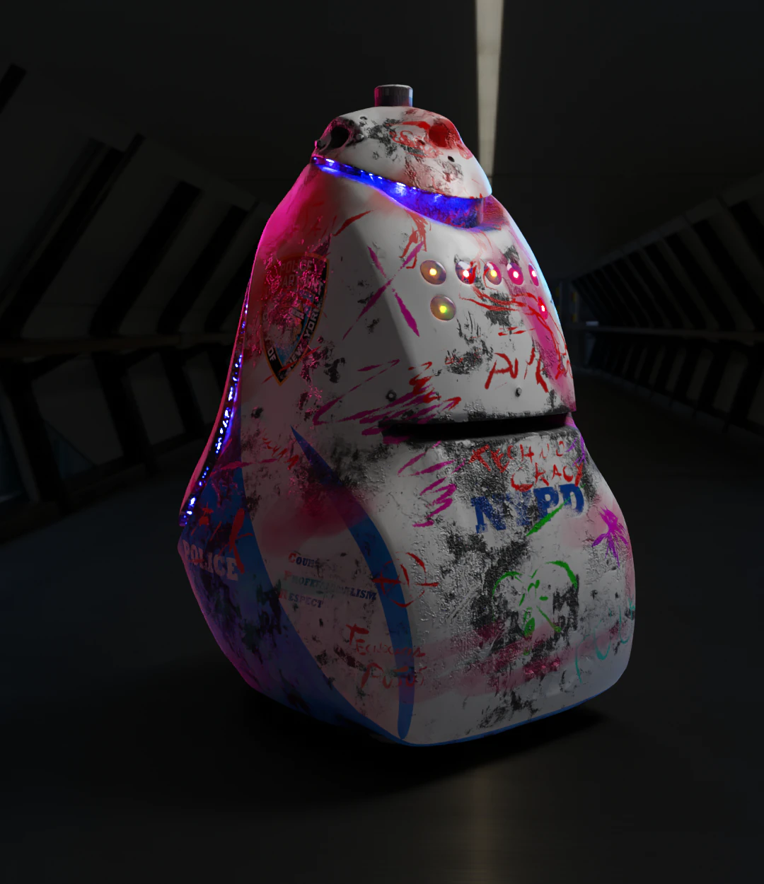 3D NYPD K5 Robot Cop Vandalized - clean texture included 3D Model .c4d .max .obj .3ds .fbx .stl .blend 