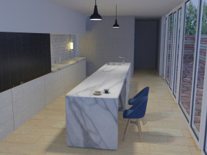 kitchen room with hdr lights and donut with hot coffee cup 3D 모델