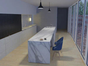 HDR ライトとドーナツとホット コーヒー カップを備えたキッチン ルーム 3Dモデル