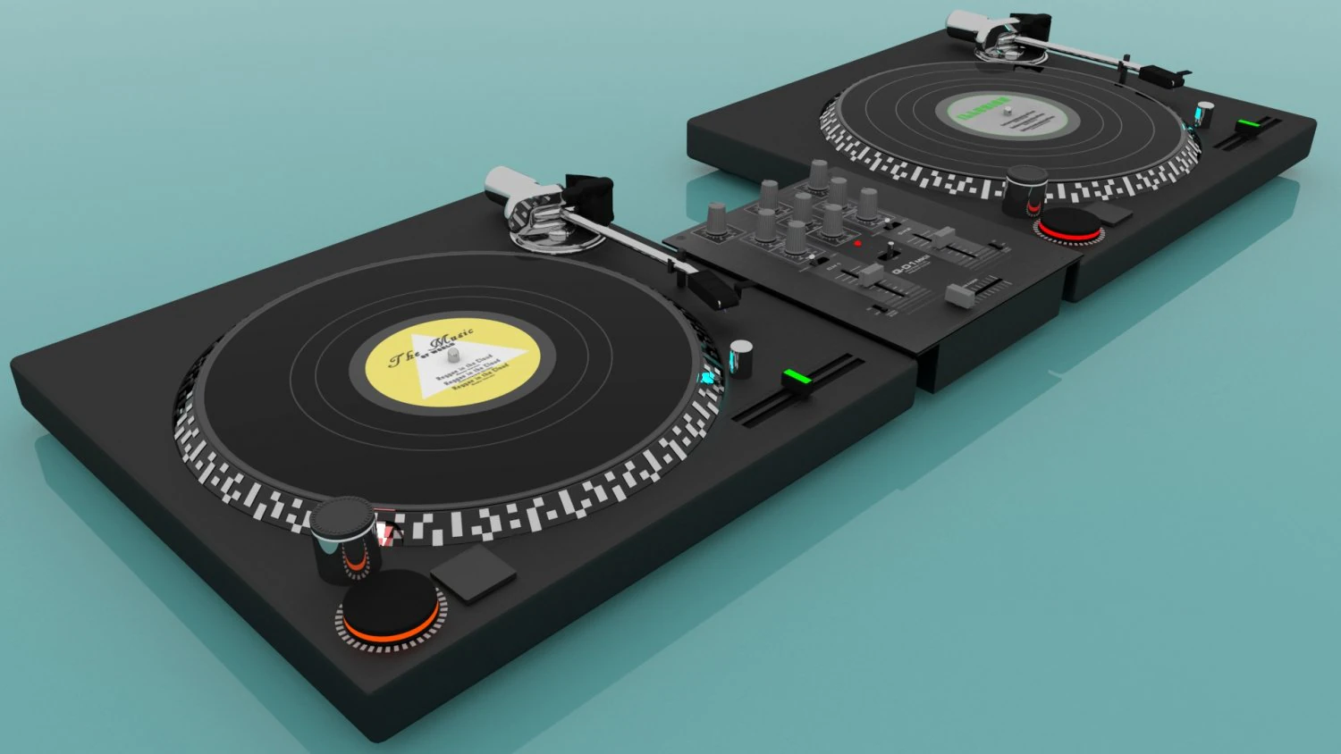 Turntable and mixer dj 3D Model .c4d .max .obj .3ds .fbx .stl .blend