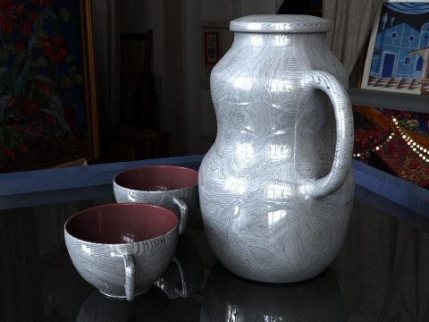 Jug with cups 3D Model