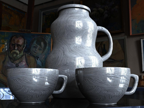 Jug with cups Modèle 3D