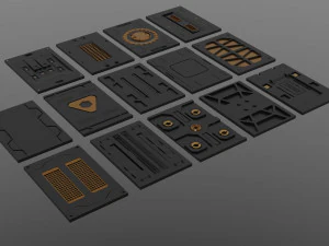 set kitbash panel fiksi ilmiah Model 3D