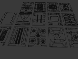 set kitbash panel fiksi ilmiah Model 3D