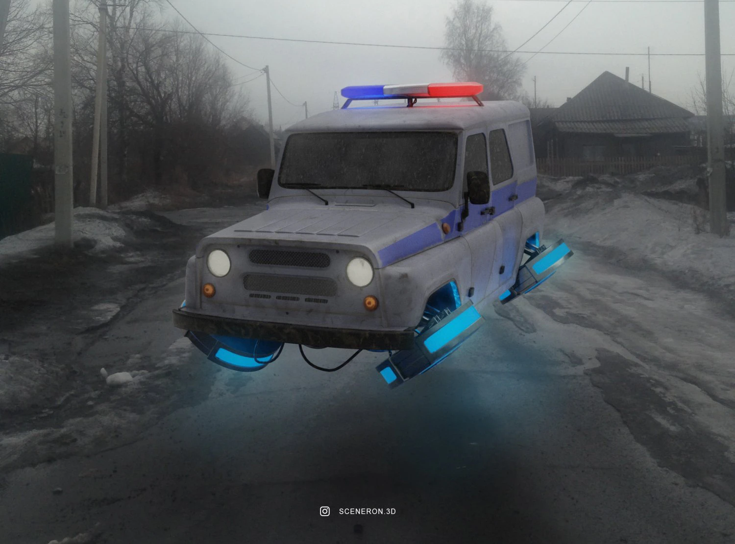 cyberpunk russian police car uaz 3D Model .c4d .max .obj .3ds .fbx .stl .blend 