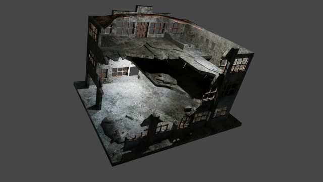 destroyed building low-poly 3D Model .c4d .max .obj .3ds .fbx .stl .blend 