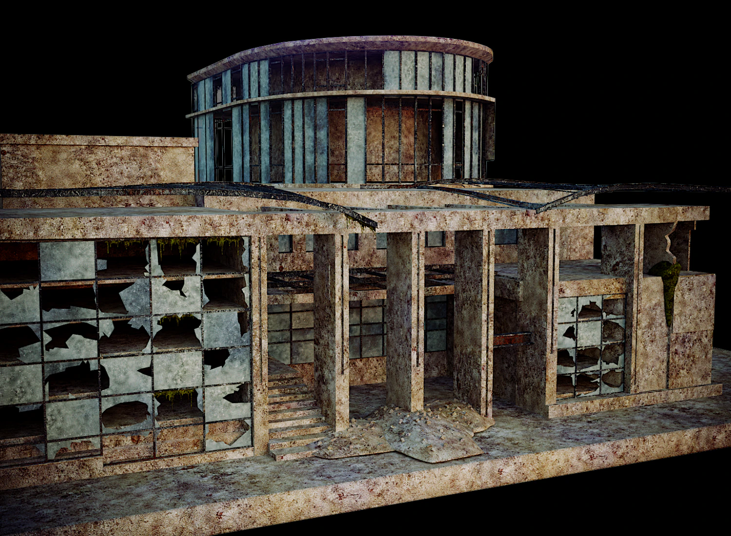 destroyed building 3D Model .c4d .max .obj .3ds .fbx .stl .blend 
