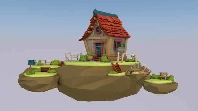 casa isla voladora Modelo 3D .c4d .max .obj .3ds .fbx .stl .blend 