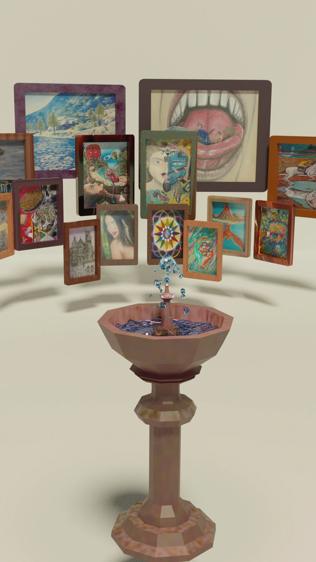 fountain and 14 paintings by the artist christian cabrales 3D Model .c4d .max .obj .3ds .fbx .stl .blend