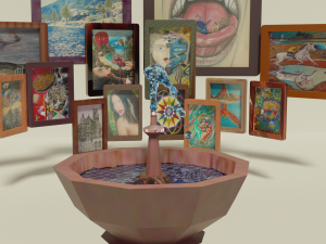 fountain and 14 paintings by the artist christian cabrales 3D Model