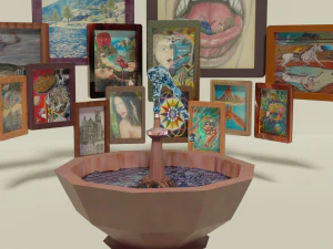 fountain and 14 paintings by the artist christian cabrales 3D Model
