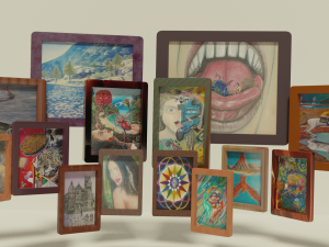 fountain and 14 paintings by the artist christian cabrales 3D Model