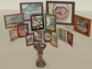 fountain and 14 paintings by the artist christian cabrales 3D Model
