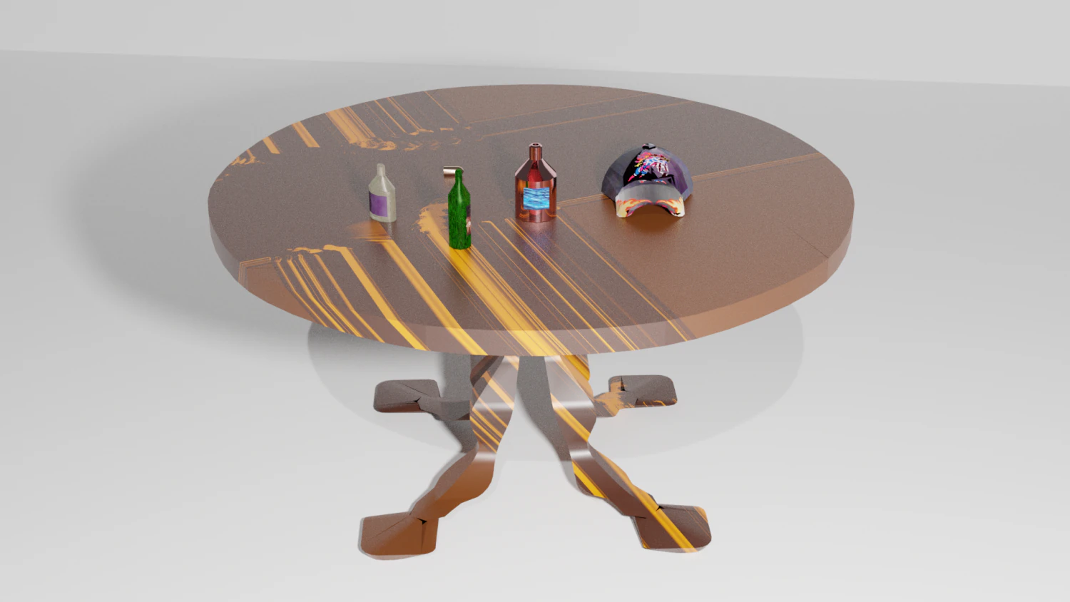table cap and bottles 3D Model .c4d .max .obj .3ds .fbx .stl .blend