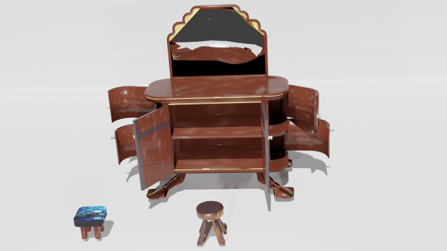 dressing table and stools Modello 3D .c4d .max .obj .3ds .fbx .stl .blend 