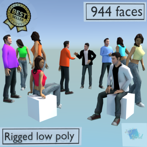 low poly crowd people rigged men woman man women character model collection Modello 3D .c4d .max .obj .3ds .fbx .stl .blend 